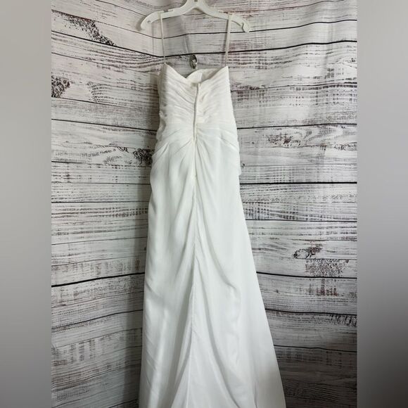David’s Bridal Wedding Dress Womens Sz 8 strapless crinkle lace chiffon Princess - Picture 5 of 13